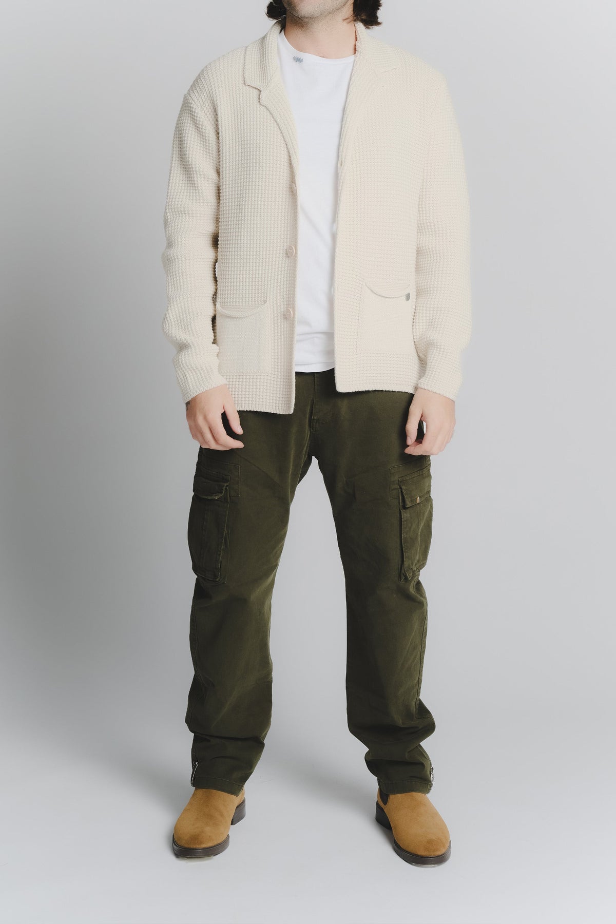 Beige Wolmix Cardigan voor Mannen