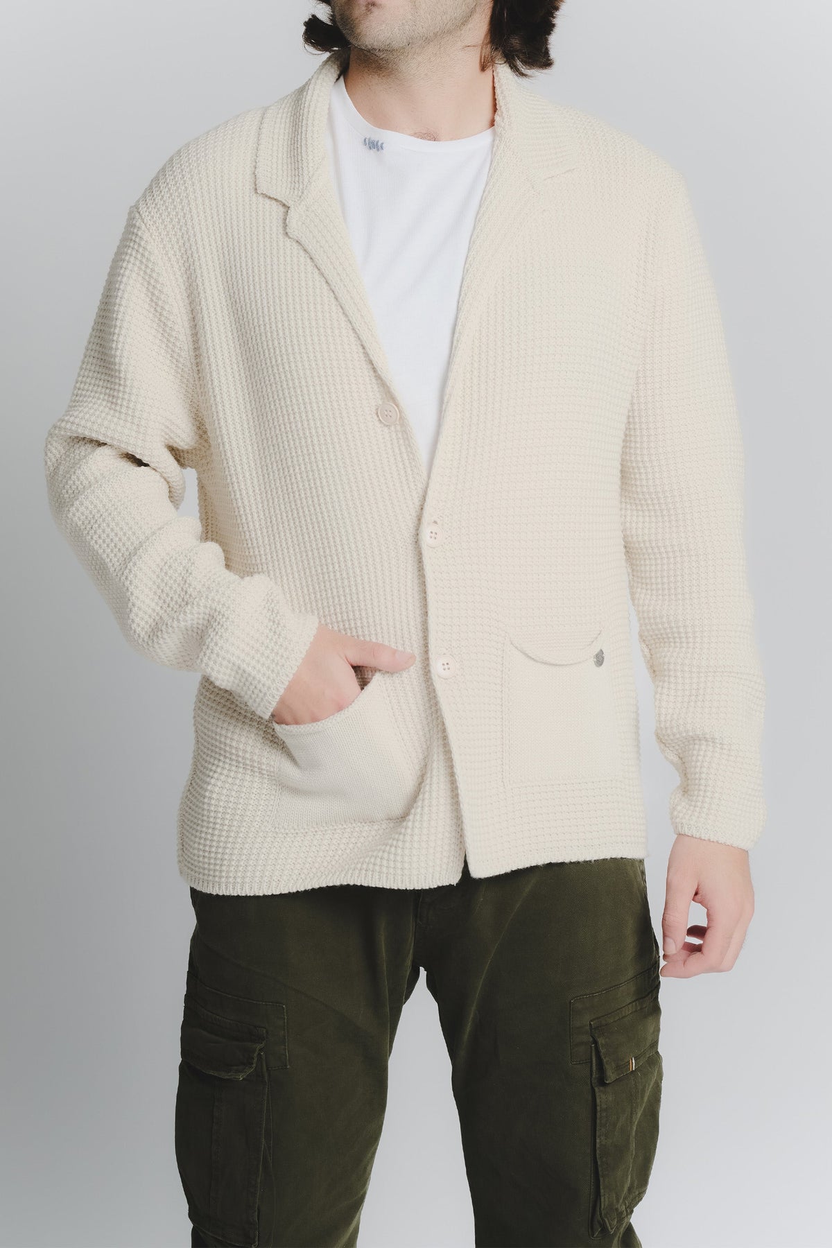 Beige Wolmix Cardigan voor Mannen