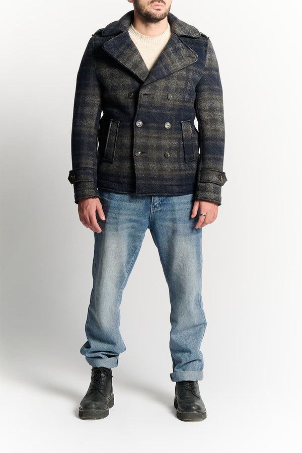 Men's Double-Breasted Coat in Blue Scottish Wool Blend