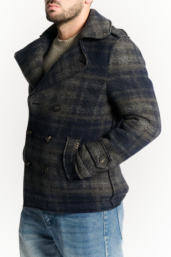Men's Double-Breasted Coat in Blue Scottish Wool Blend
