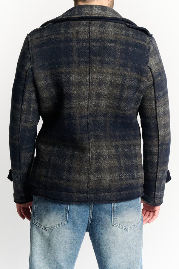 Men's Double-Breasted Coat in Blue Scottish Wool Blend