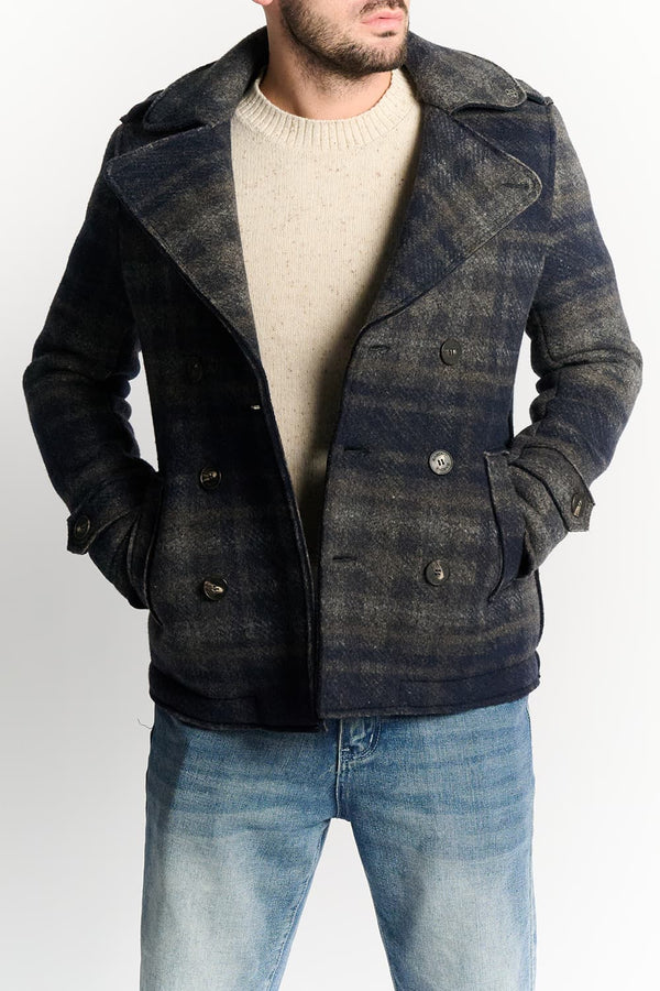 Men's Double-Breasted Coat in Blue Scottish Wool Blend