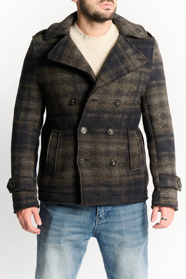 Men's Double-Breasted Wool Blend Tartan Coat Tdm
