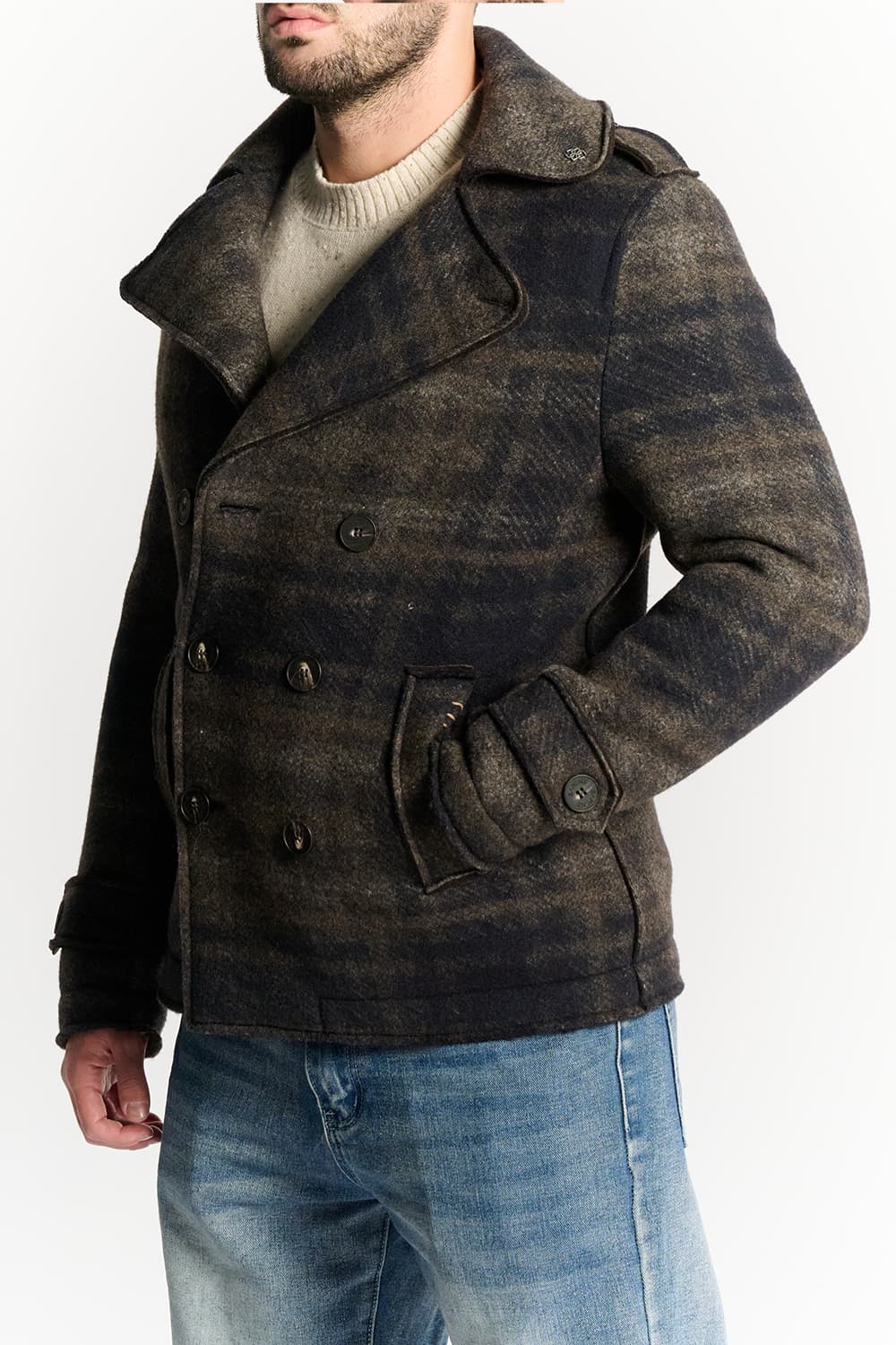 Men's Double-Breasted Wool Blend Tartan Coat Tdm