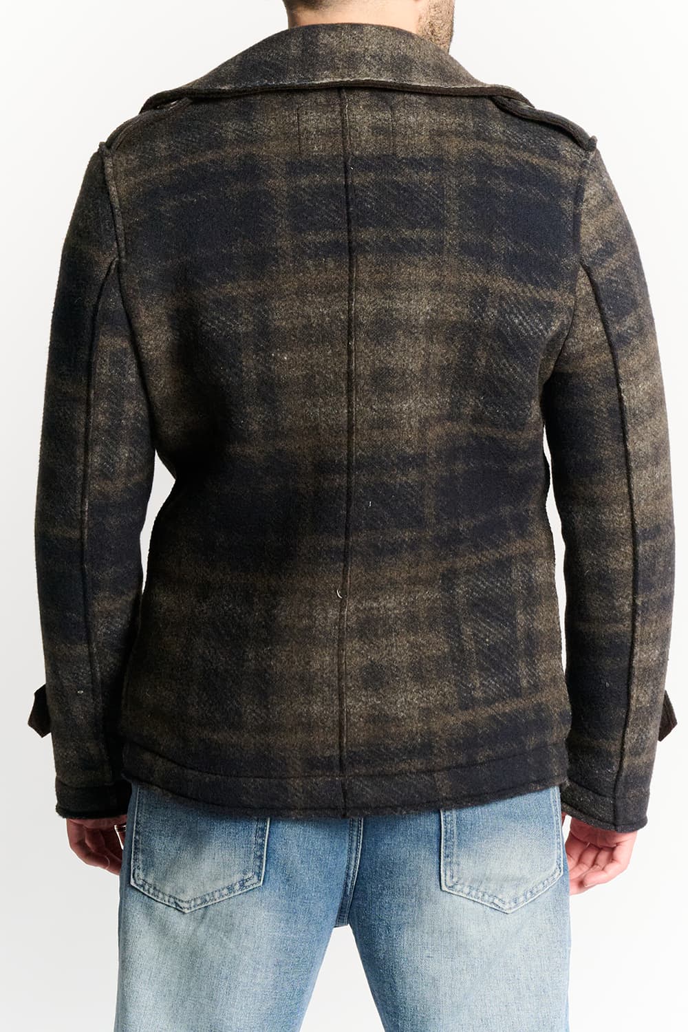 Men's Double-Breasted Wool Blend Tartan Coat Tdm