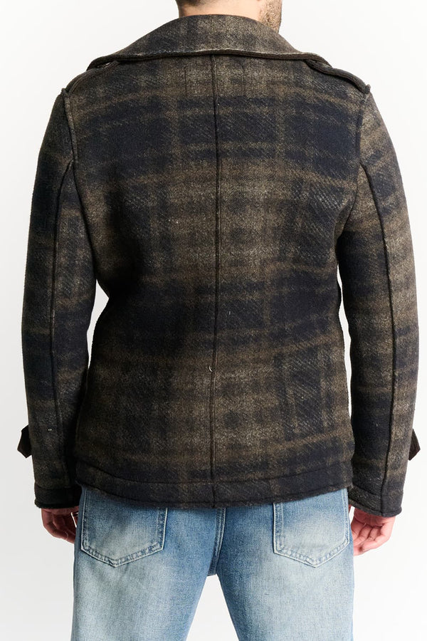 Men's Double-Breasted Wool Blend Tartan Coat Tdm