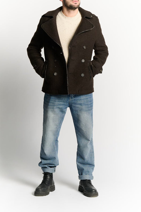 Cappotto Doppio Petto Uomo Misto Lana Testa di moro