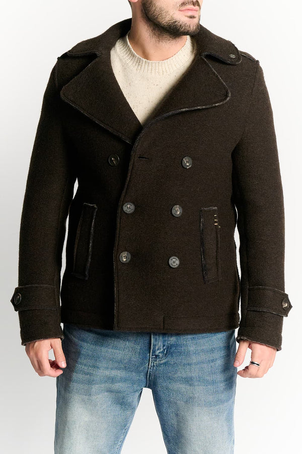 Men's Double-Breasted Wool Blend Coat in Dark Brown
