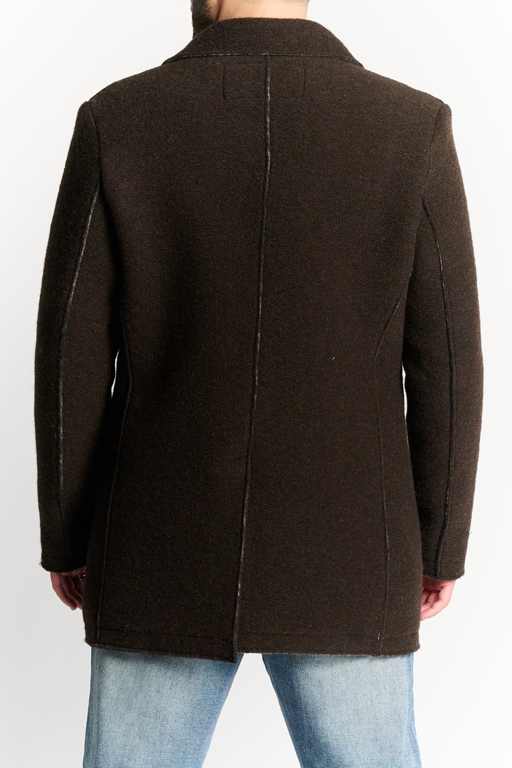 Cappotto lungo da uomo in misto lana marrone scuro
