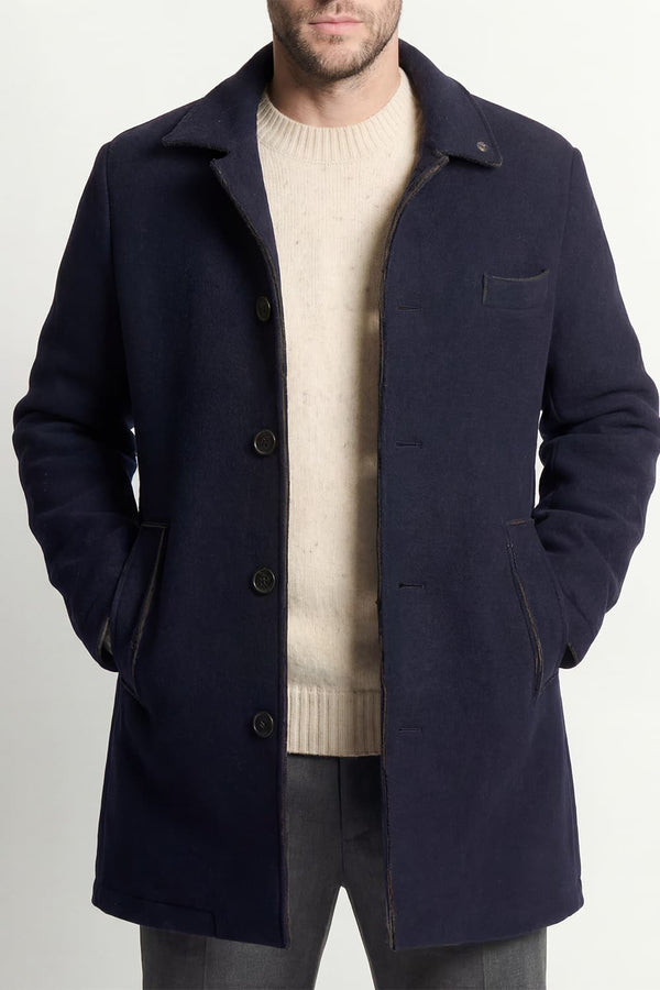 Manteau long pour homme en laine mélangée bleu