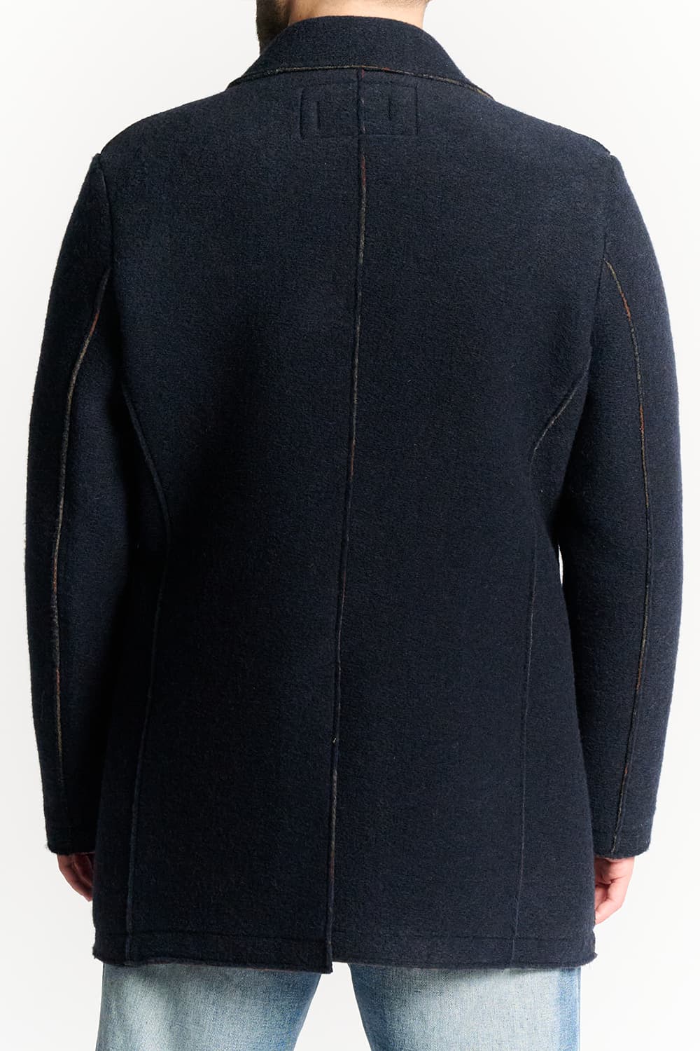 Long Men's Coat Mixed Wool Blue