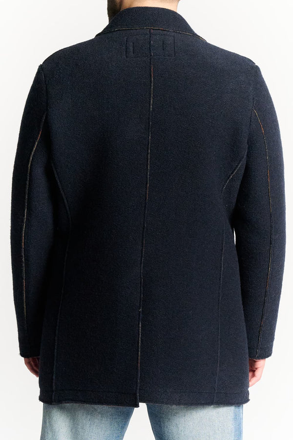 Long Men's Coat Mixed Wool Blue