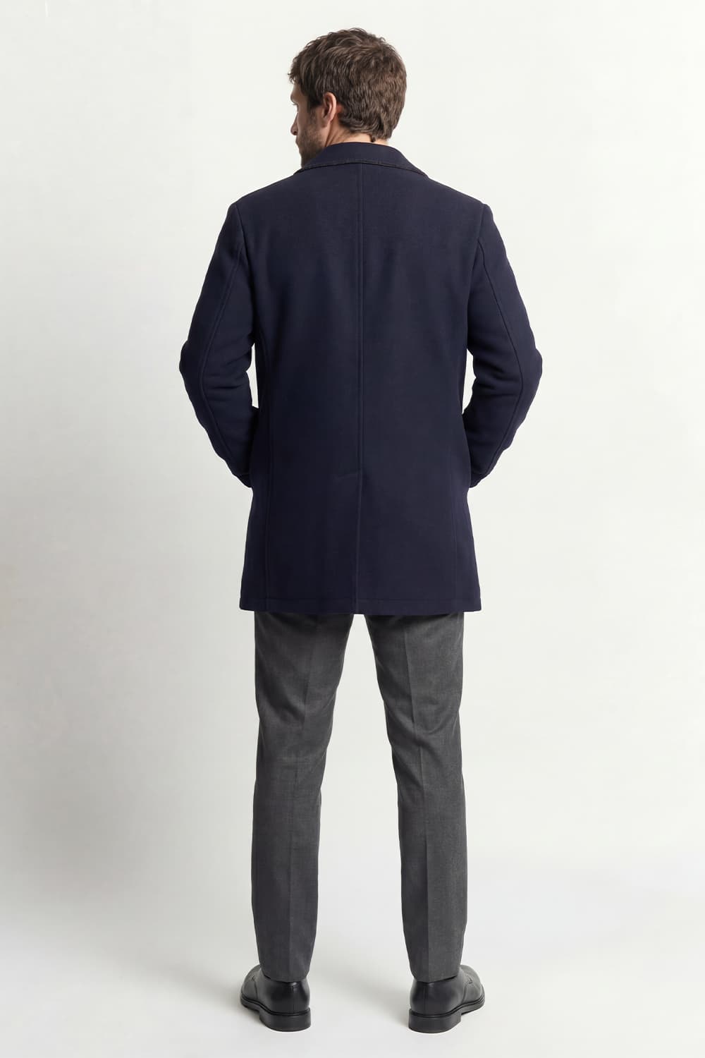 Long Men's Coat Mixed Wool Blue