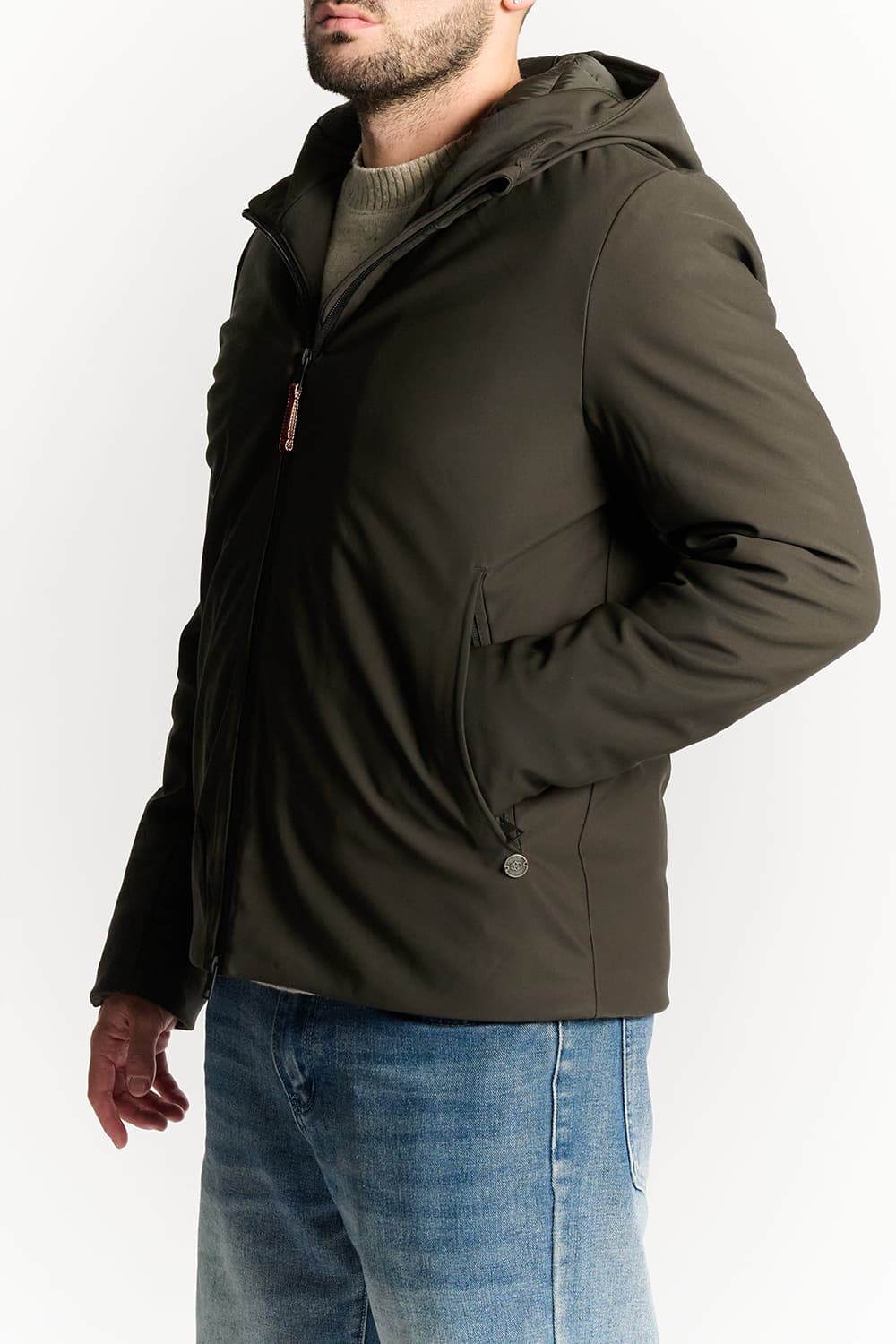 Short Green Thermal Down Jacket for Men