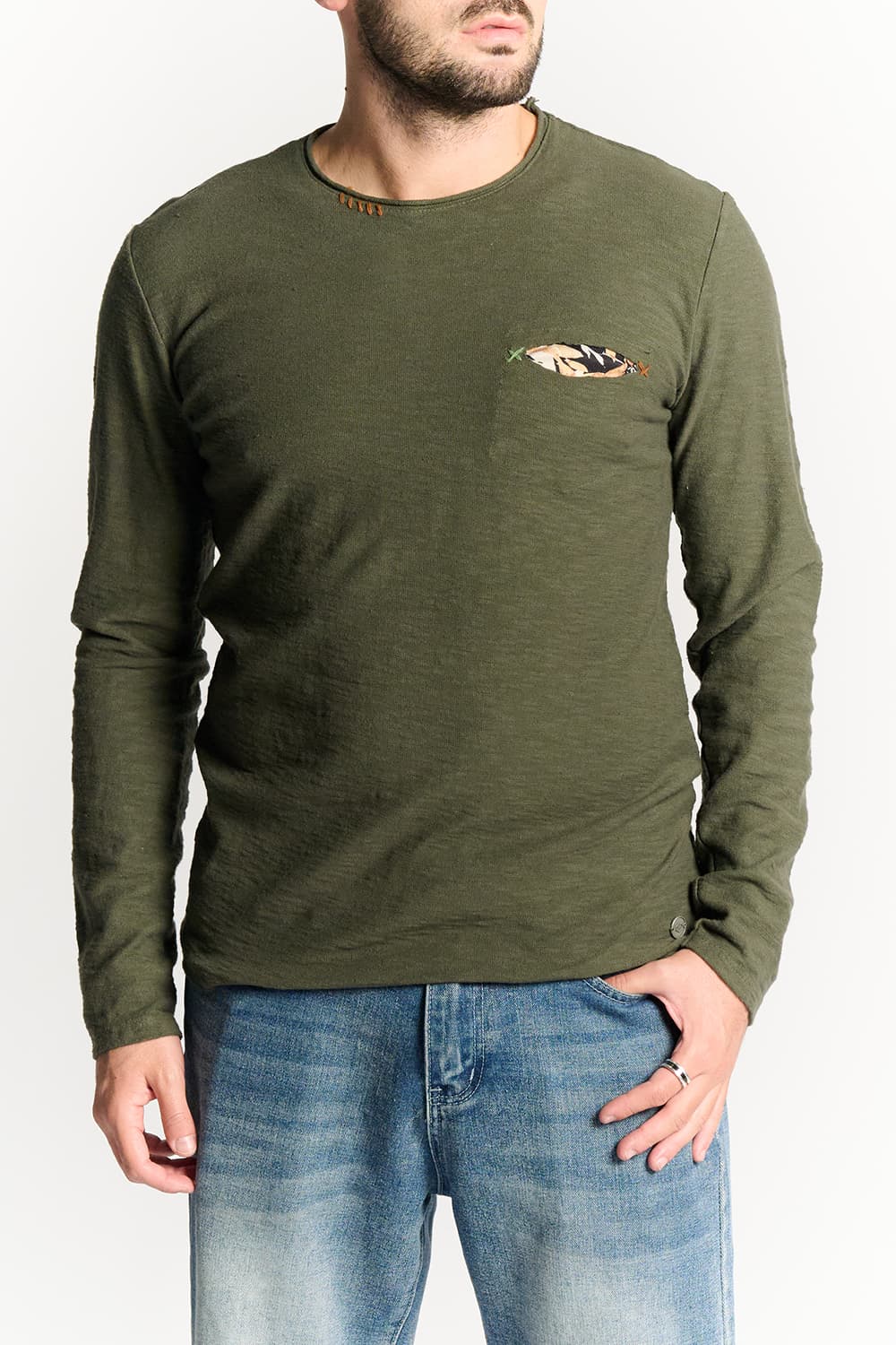 Men's Long Sleeve Cotton Sweater Green
