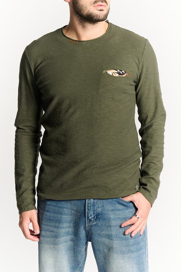 Men's Long Sleeve Cotton Sweater Green