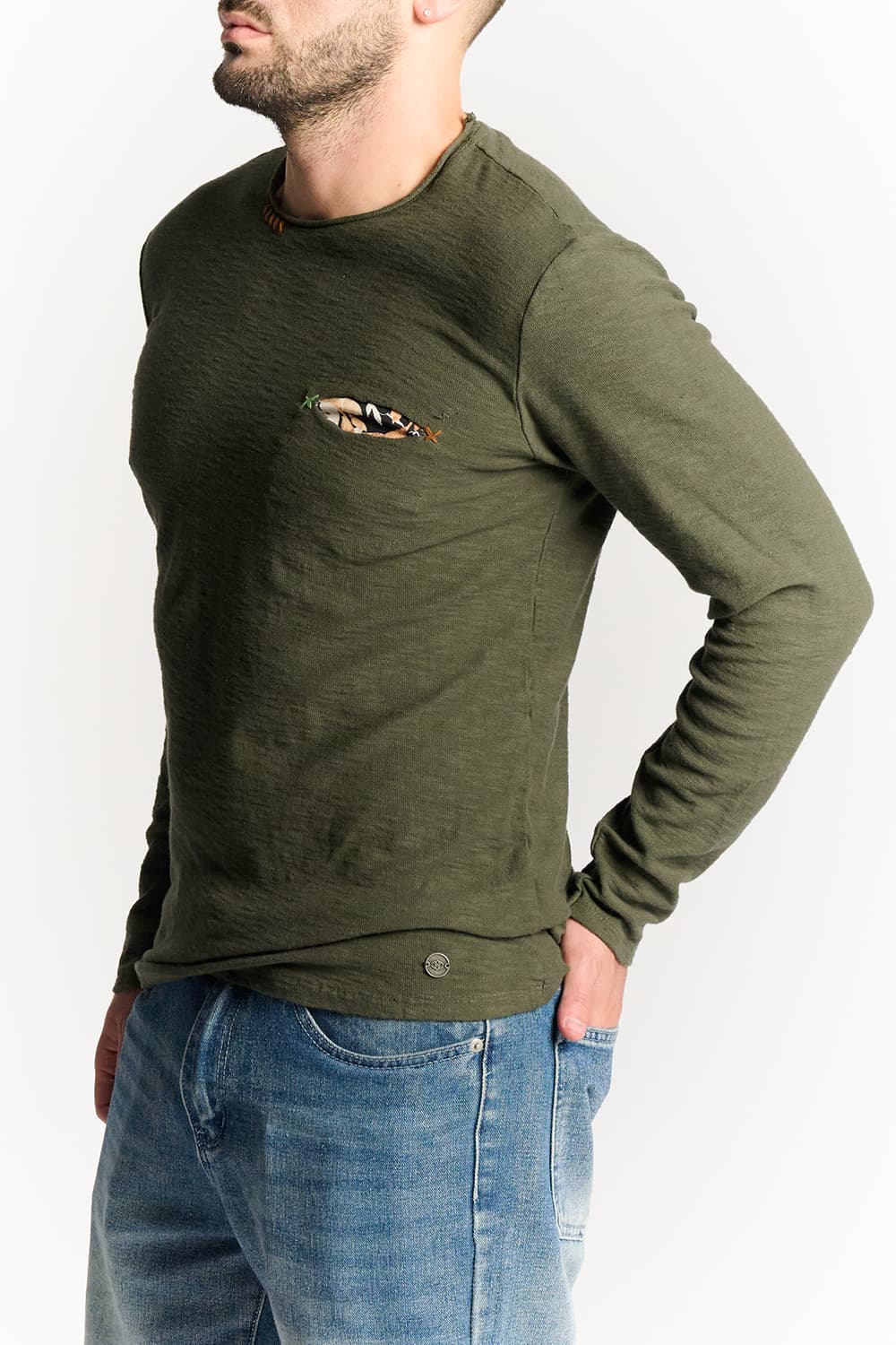 Men's Long Sleeve Cotton Sweater Green