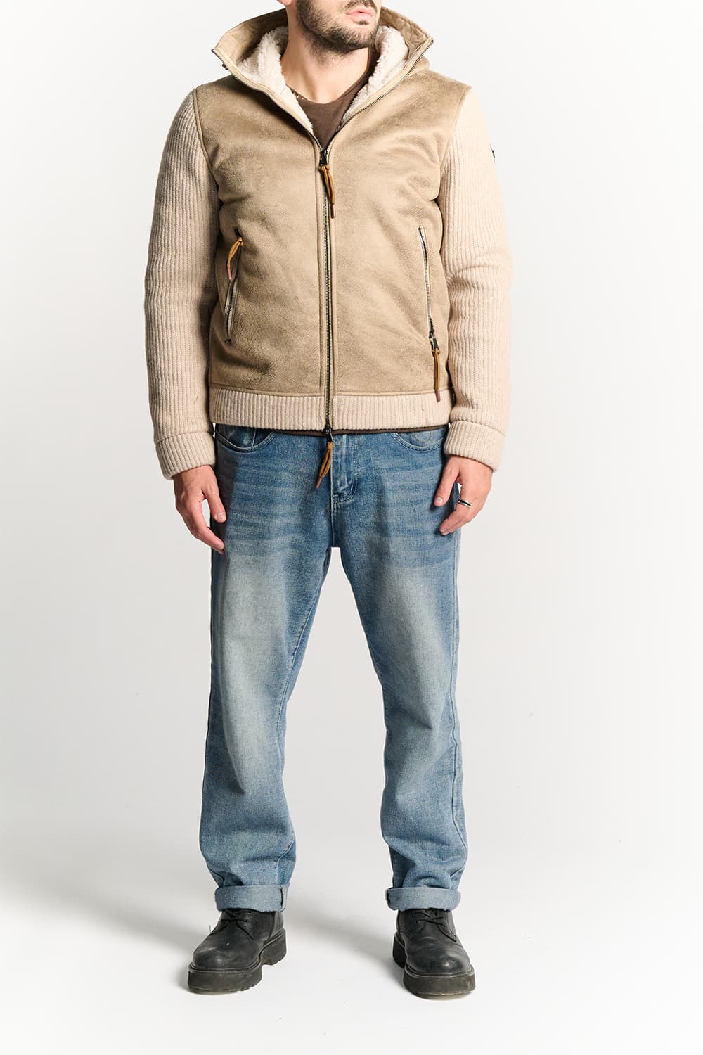 Beige Wool Blend Jacket with Hood