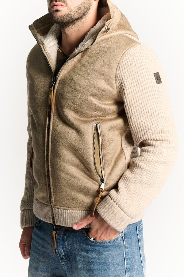 Beige Wool Blend Jacket with Hood