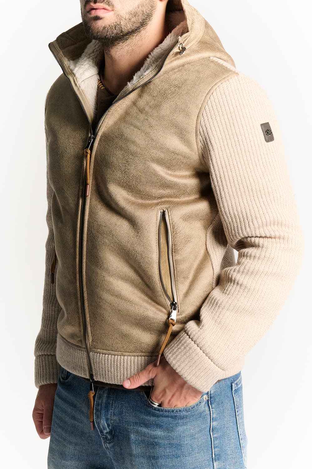 Beige Wool Blend Jacket with Hood