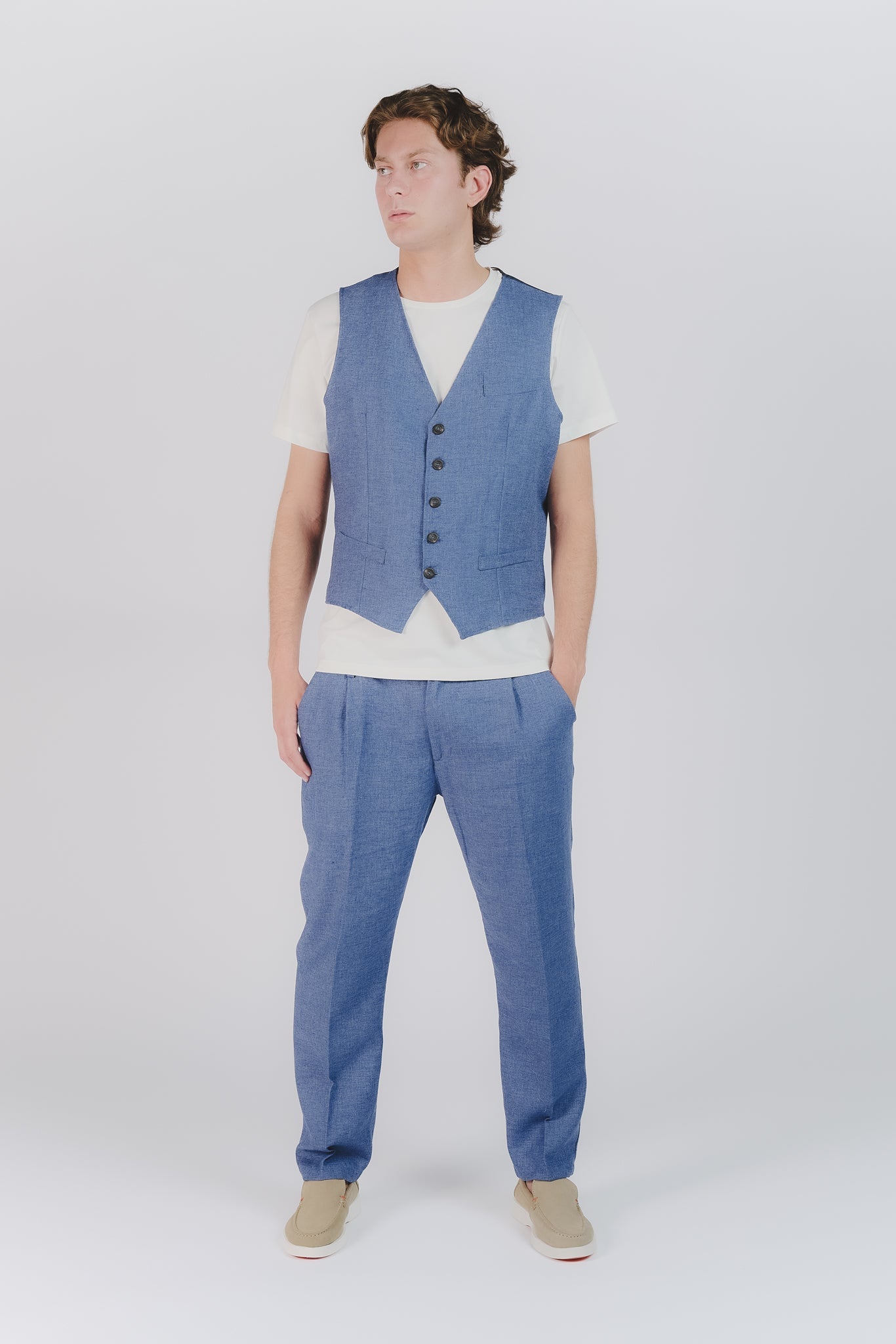 Elegantné melírované modré nohavice