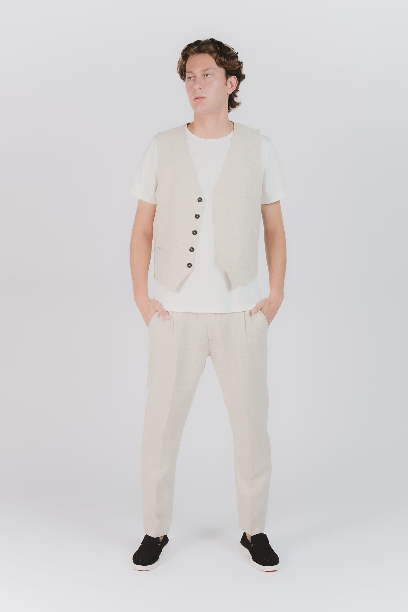 Beige Melange Elegant Pants