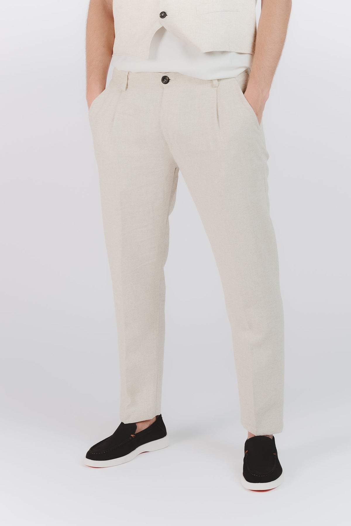 Beige melange elegantní kalhoty