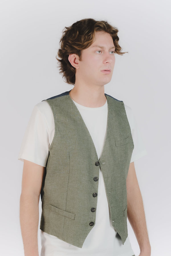 Men's Melange Green Waistcoat