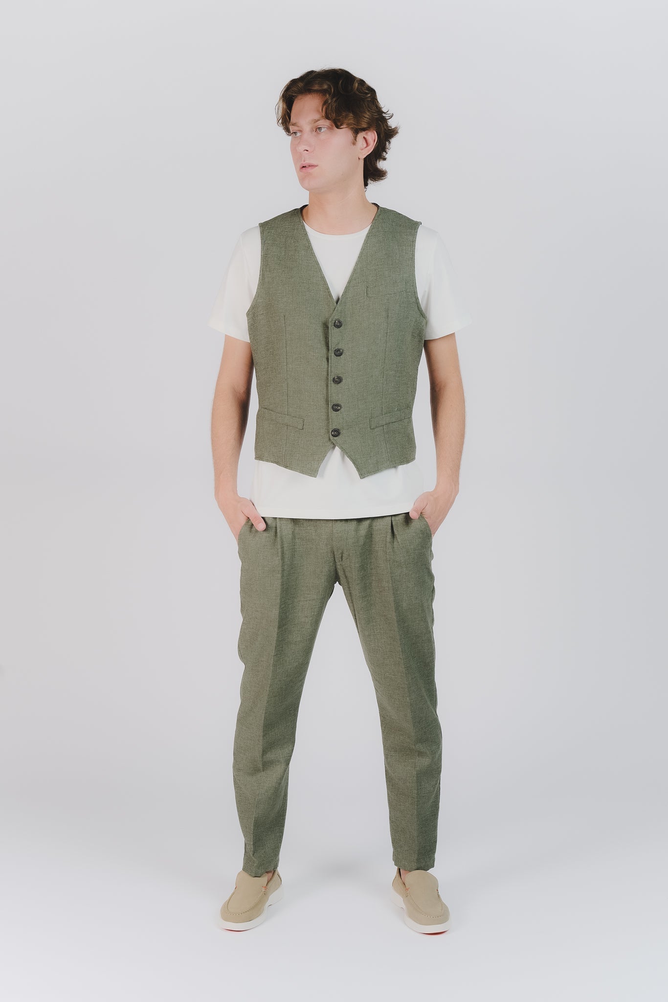 Men's Melange Green Waistcoat