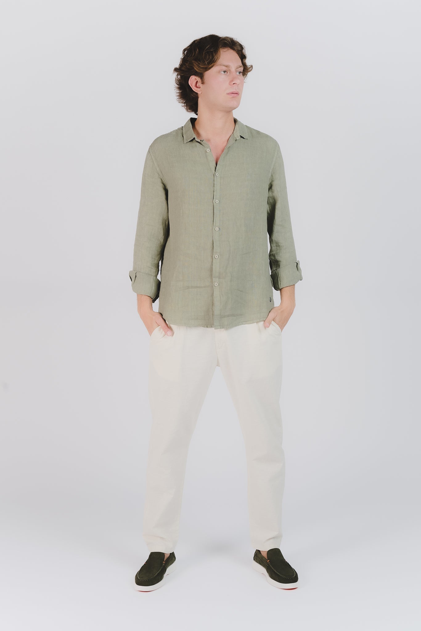 Men's Military Green Linen Shirt