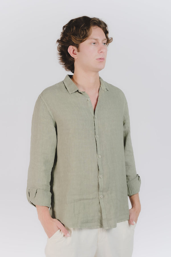 Men's Military Green Linen Shirt