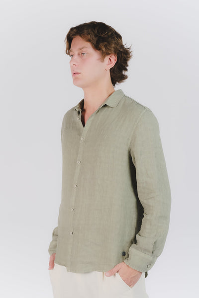 Chemise en lin militaire verte pour homme