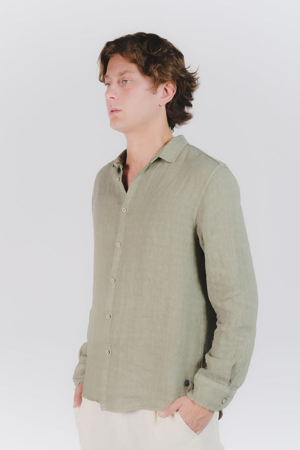 Men's Military Green Linen Shirt