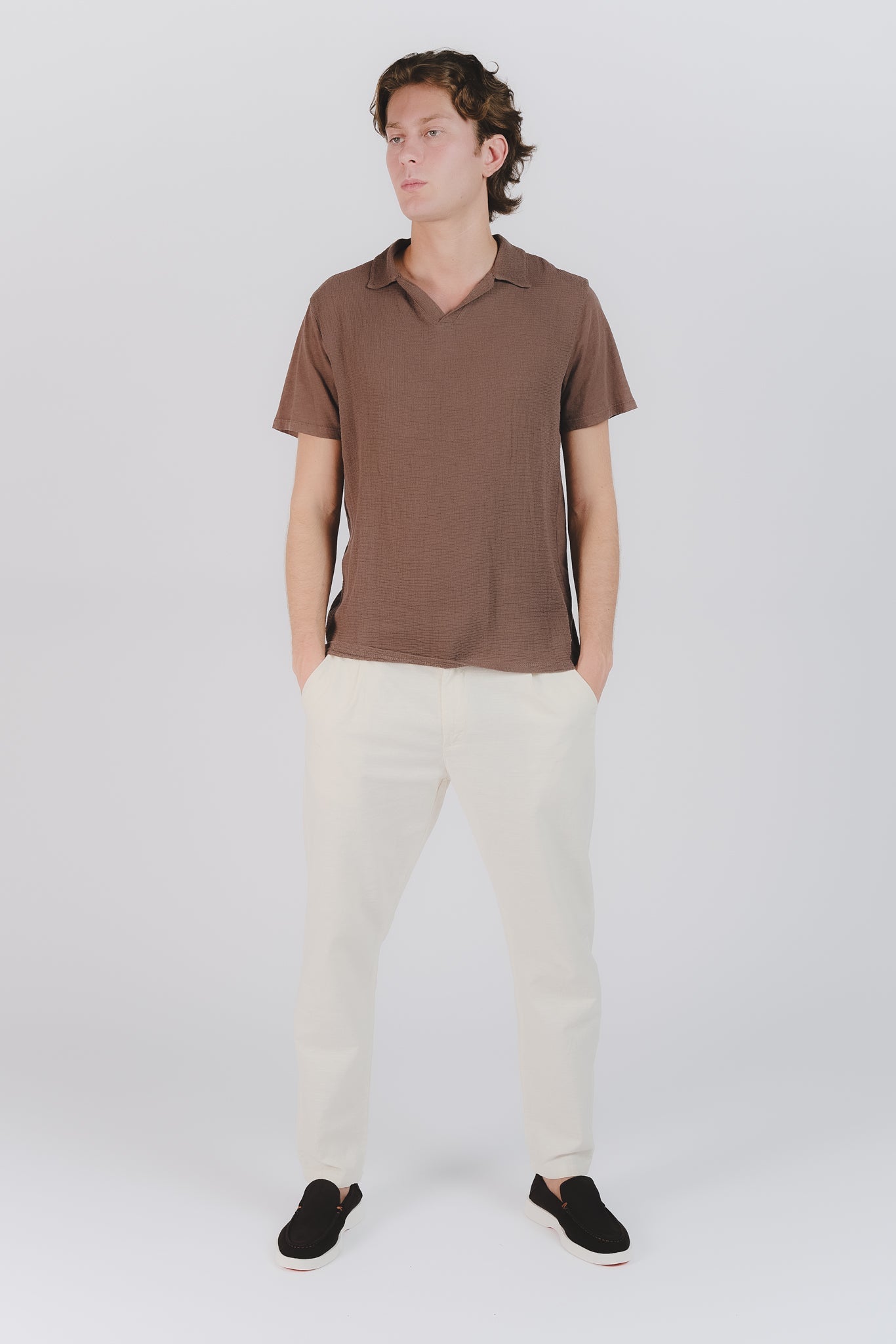Linen Pants with Cream Button