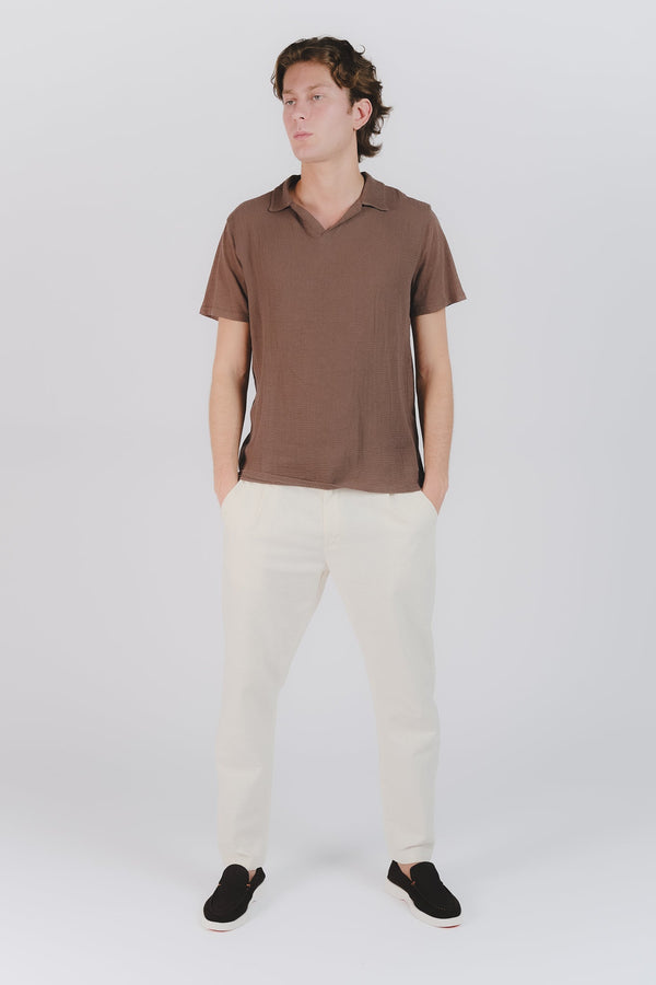 Linen Pants with Cream Button