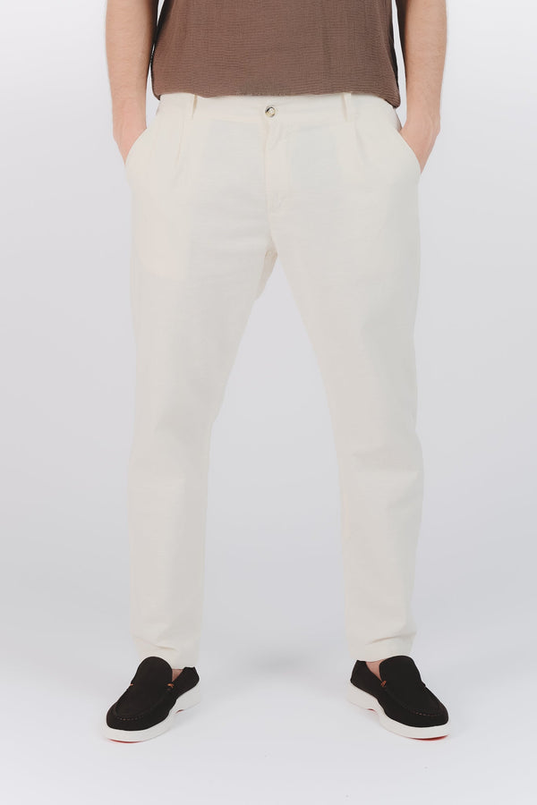 Linen Pants with Cream Button