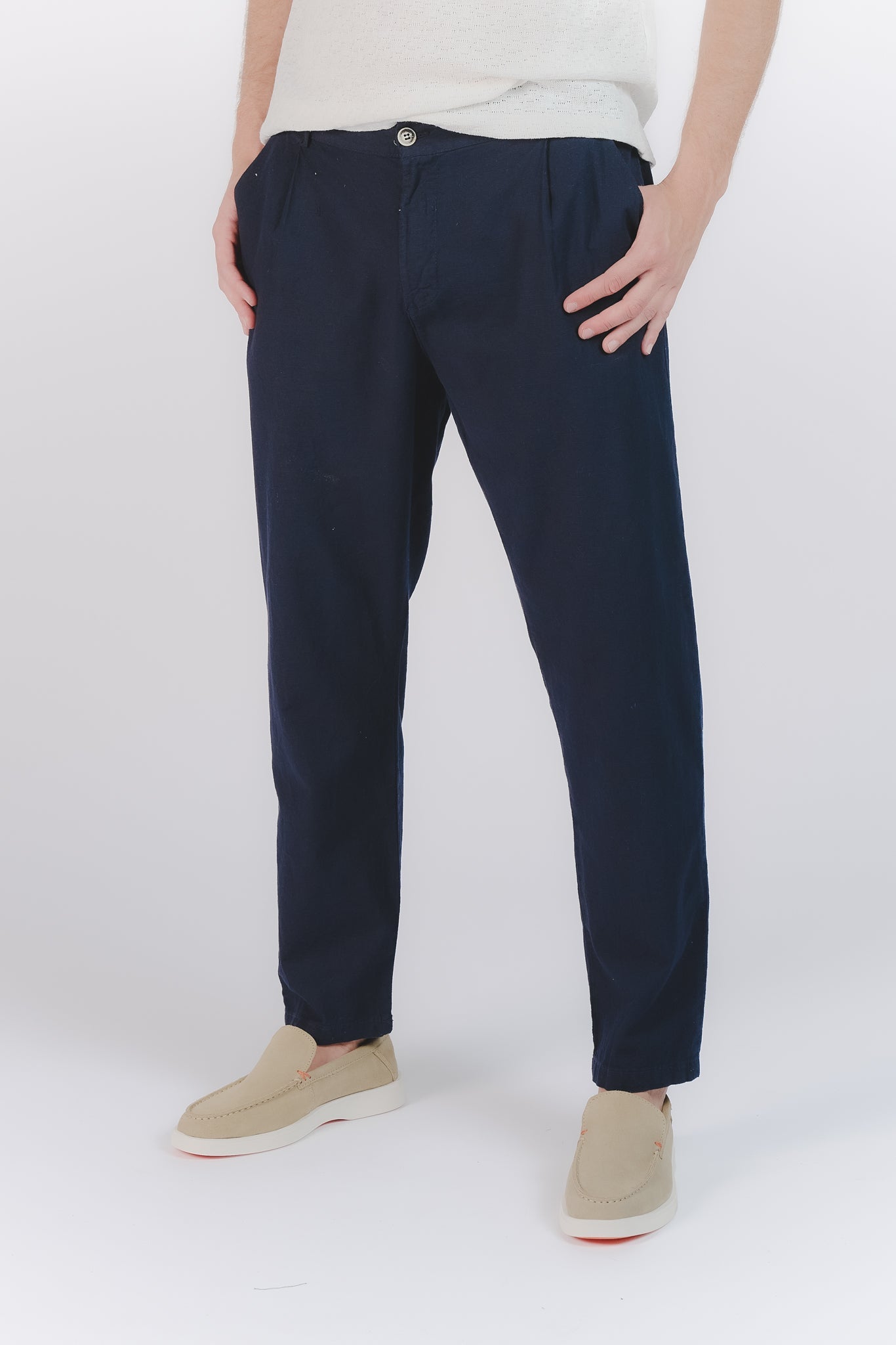 Blue Button Linen Pants