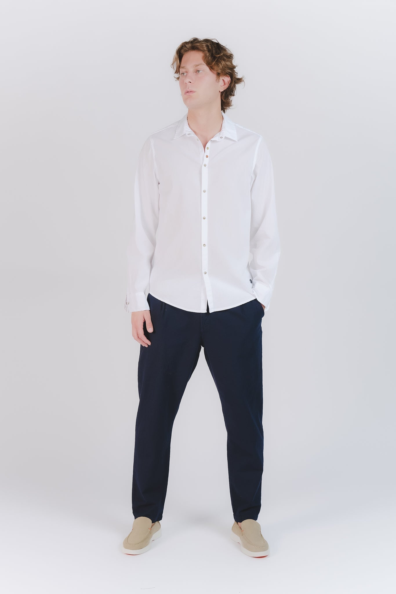 Blue Button Linen Pants