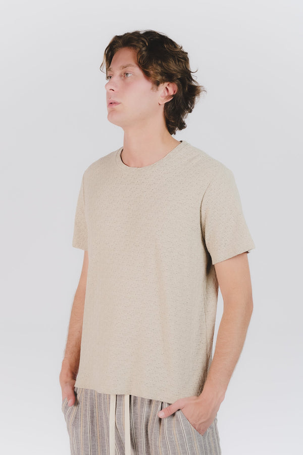 Beige Textured Men's T-shirt