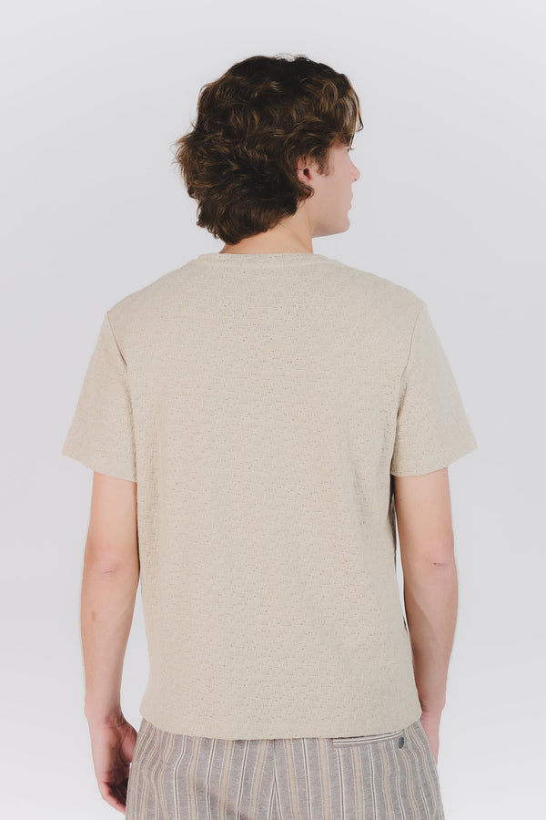 Beige Textured Men's T-shirt