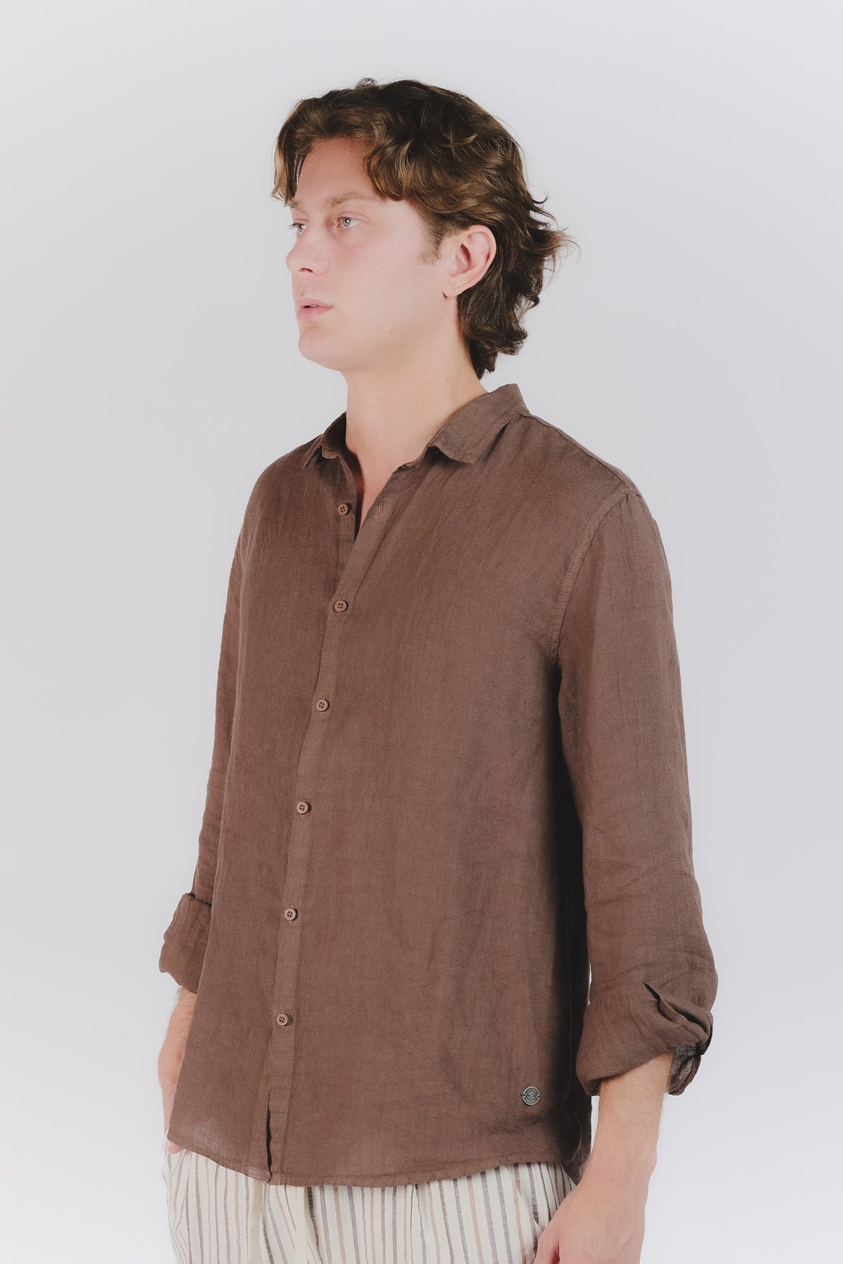 Camicia Uomo Lino Cioccolato