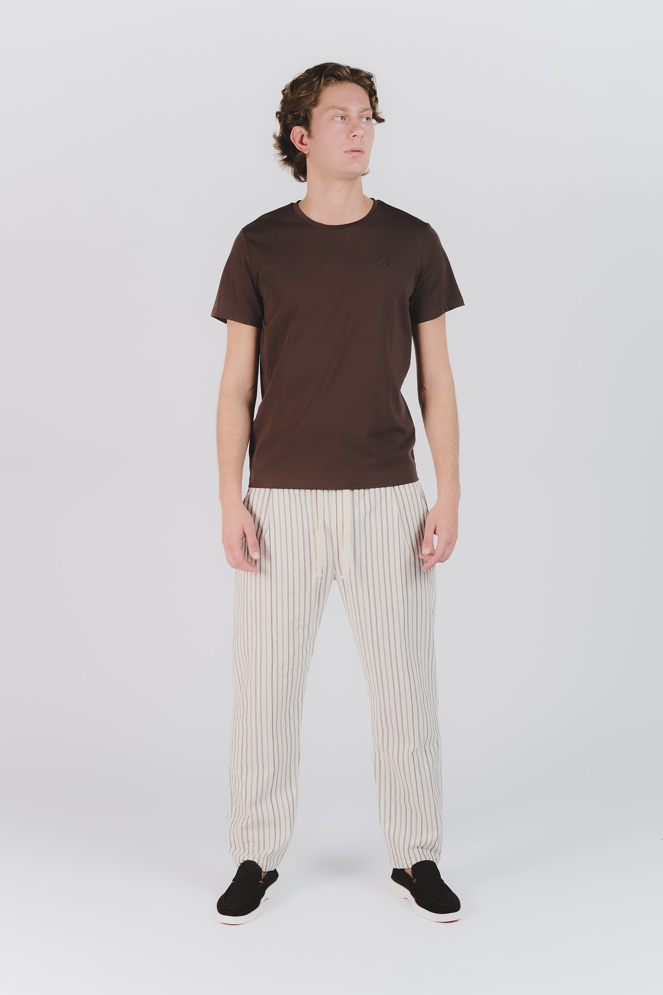 Cream Striped Cotton Pants