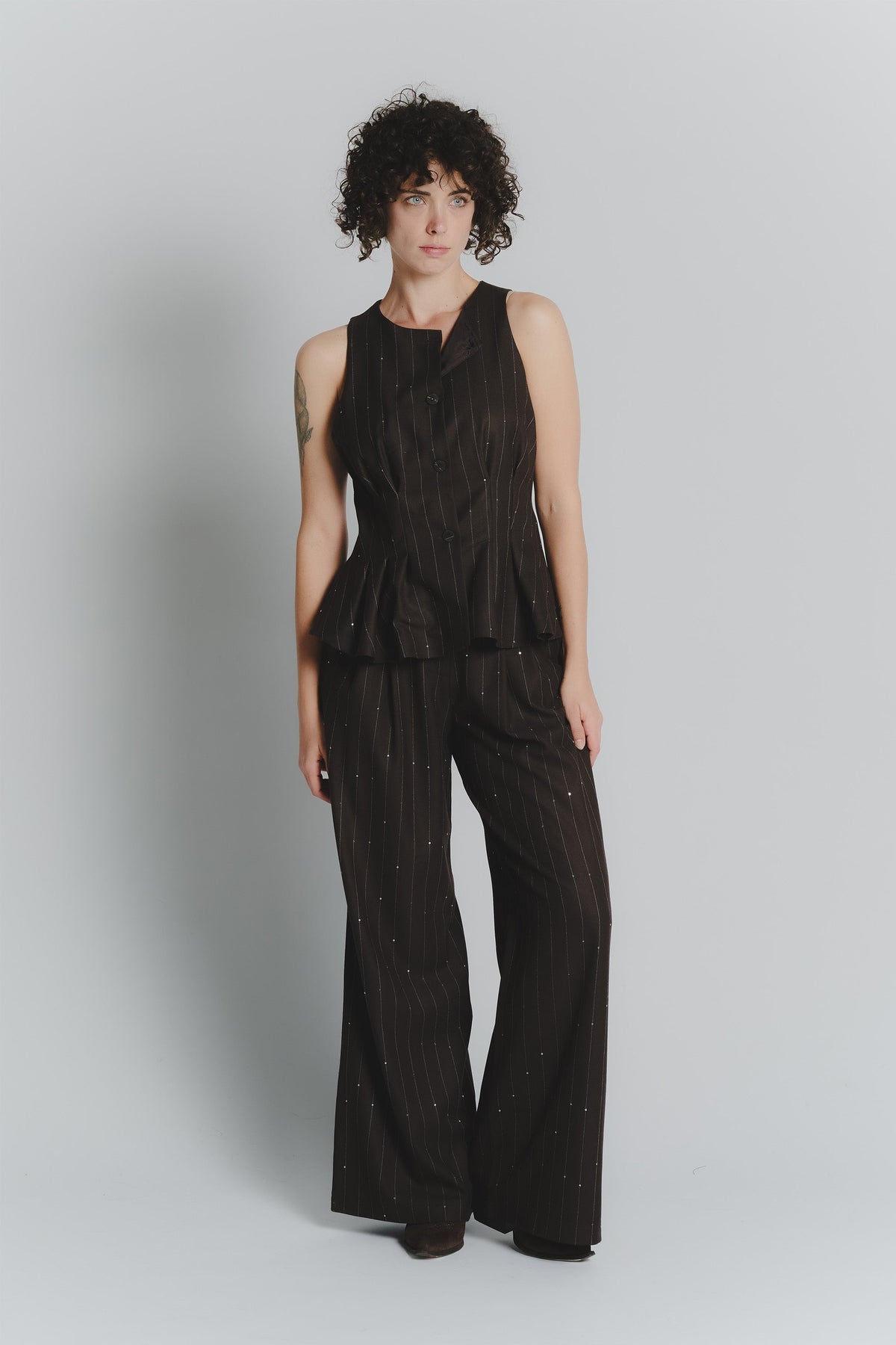 Chocolate Striped Waistcoat with Sequins