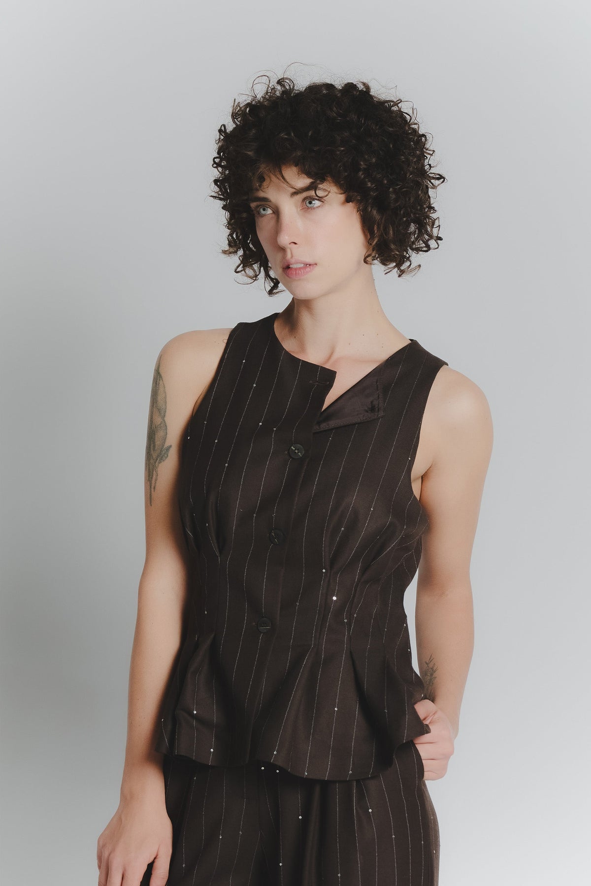 Chocolate Striped Waistcoat with Sequins