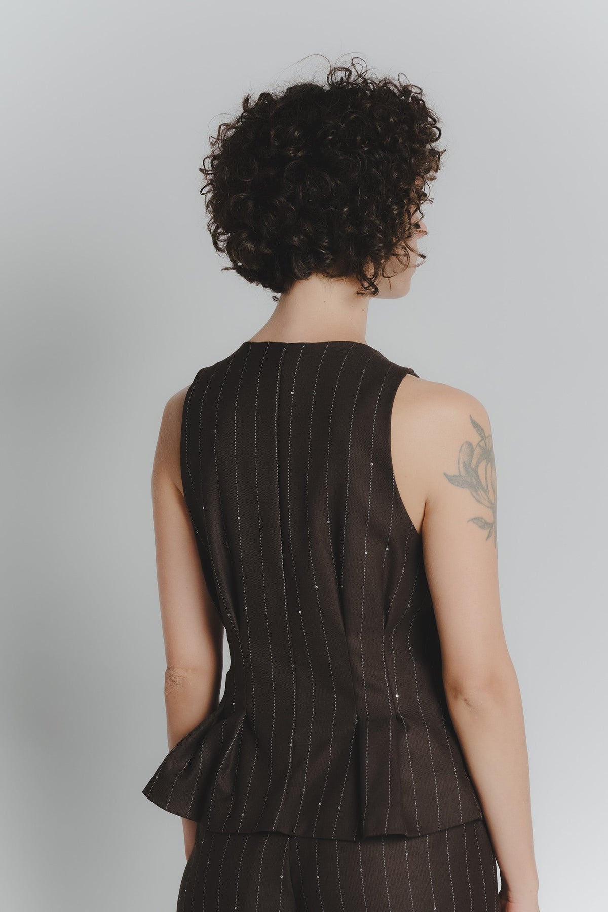 Chocolate Striped Waistcoat with Sequins