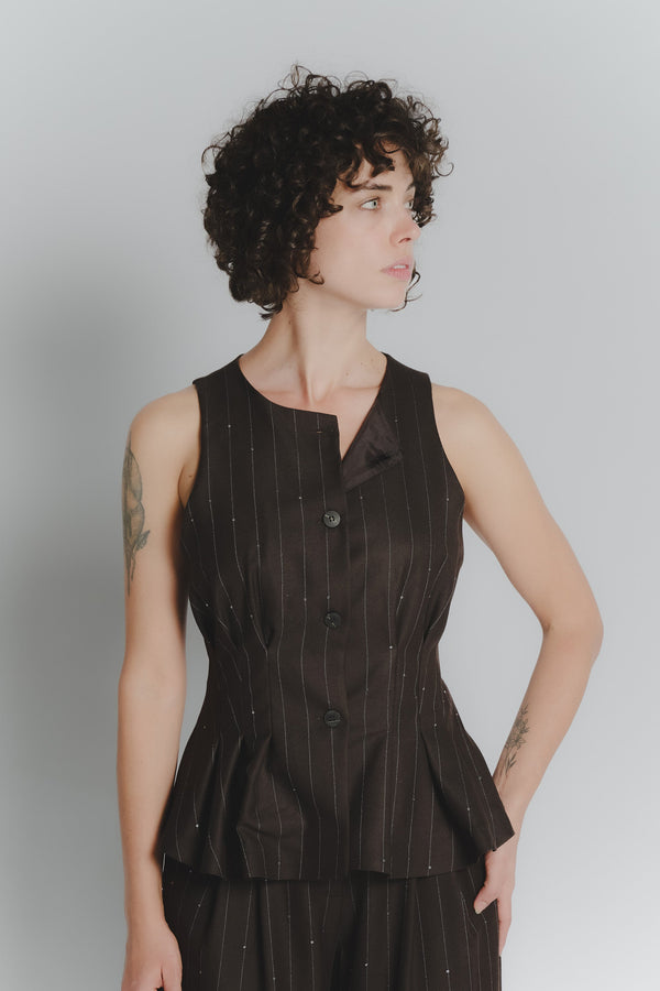 Chocolate Striped Waistcoat with Sequins