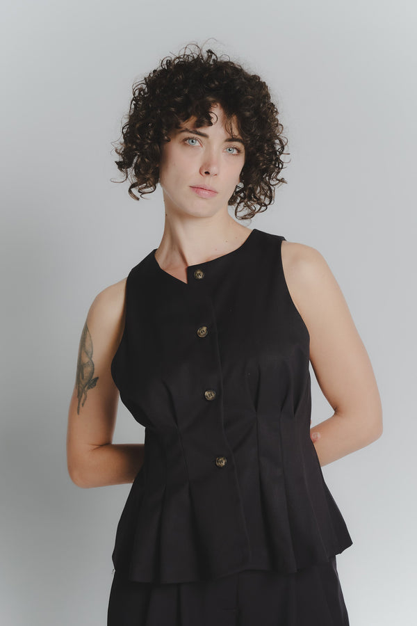 Bruin Plissé Vest voor Vrouwen