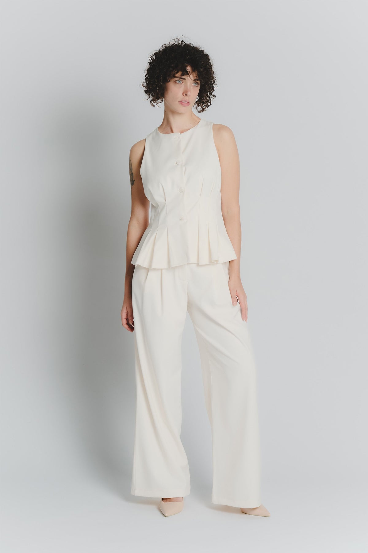 Gilet plissé crème pour femmes