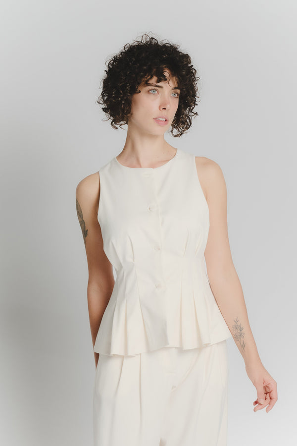 Gilet plissé crème pour femmes