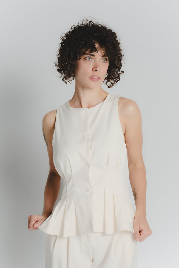 Gilet plissé crème pour femmes